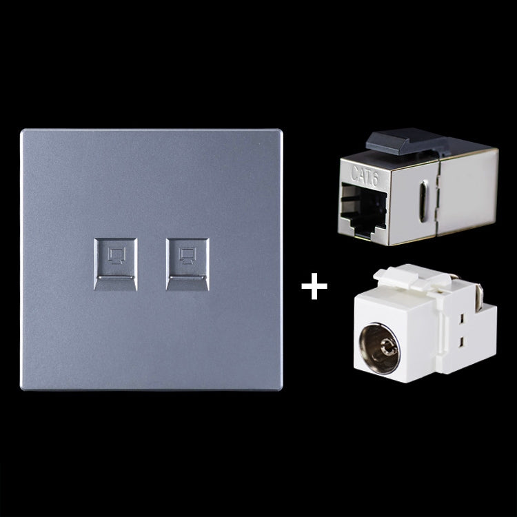 CAT.6 Shielded Pass-through Network Module, Dual Ports Panel + Shielded Pass-through + TV Socket (Grey) - Lan Cable and Tools by PMC Jewellery | Online Shopping South Africa | PMC Jewellery | Buy Now Pay Later Mobicred