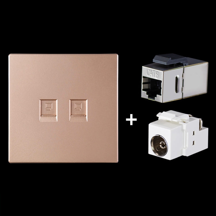 CAT.6 Shielded Pass-through Network Module, Dual Ports Panel + Shielded Pass-through + TV Socket (Gold) - Lan Cable and Tools by PMC Jewellery | Online Shopping South Africa | PMC Jewellery | Buy Now Pay Later Mobicred