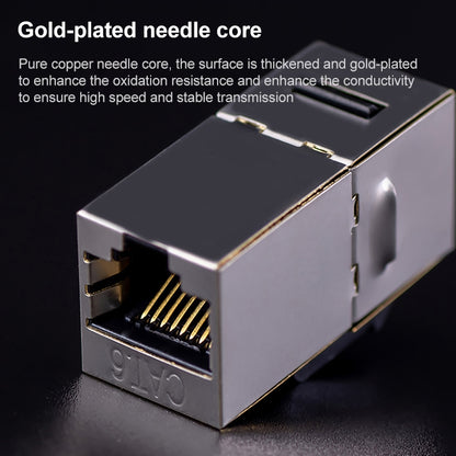 CAT.6 Shielded Pass-through Network Module, Dual Ports Panel + Shielded Pass-through (Gold) - Lan Cable and Tools by PMC Jewellery | Online Shopping South Africa | PMC Jewellery | Buy Now Pay Later Mobicred