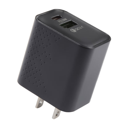 LZ-105A+C PD 20W USB-C/Type-C+QC 3.0 USB Ports Dot Pattern Travel Charger, US Plug(Black) - USB Charger by PMC Jewellery | Online Shopping South Africa | PMC Jewellery | Buy Now Pay Later Mobicred