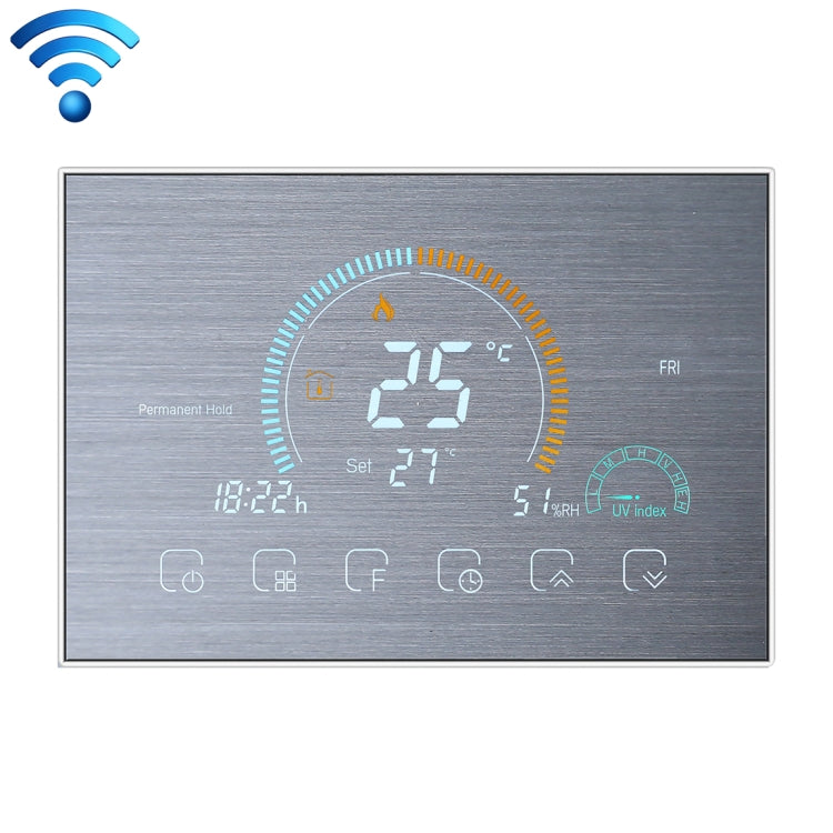 BHT-8000-GALW-SS Brushed Stainless Steel Mirror Control Water Heating Energy-saving and Environmentally-friendly Smart Home Negative Display LCD Screen Round Room Thermostat with WiFi - Thermostat & Thermometer by PMC Jewellery | Online Shopping South Africa | PMC Jewellery | Buy Now Pay Later Mobicred