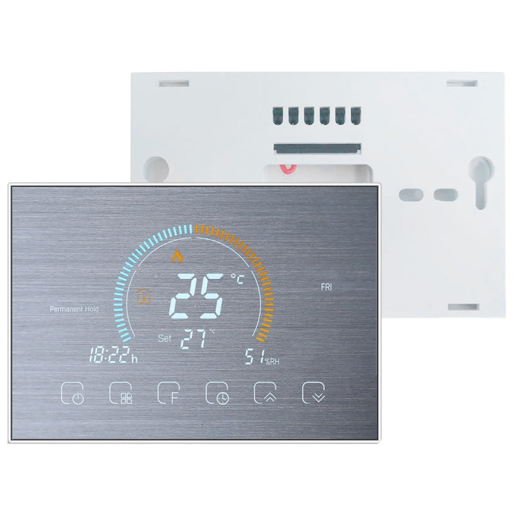 BHT-8000-GA-SS Brushed Stainless Steel Mirror Control Water Heating Energy-saving and Environmentally-friendly Smart Home Negative Display LCD Screen Round Room Thermostat without WiFi - Thermostat & Thermometer by PMC Jewellery | Online Shopping South Africa | PMC Jewellery | Buy Now Pay Later Mobicred