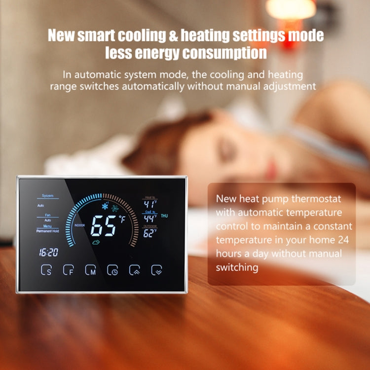 BHP-8000-SS 3H2C Smart Home Heat Pump Round Room Brushed Mirror Housing Thermostat without WiFi, AC 24V - Thermostat & Thermometer by PMC Jewellery | Online Shopping South Africa | PMC Jewellery | Buy Now Pay Later Mobicred