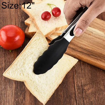 12 inch Silicone Non-slip Food Bread Barbecue BBQ Clip Tongs Kitchen Tools(Black) - Food Clips & Clips by PMC Jewellery | Online Shopping South Africa | PMC Jewellery | Buy Now Pay Later Mobicred