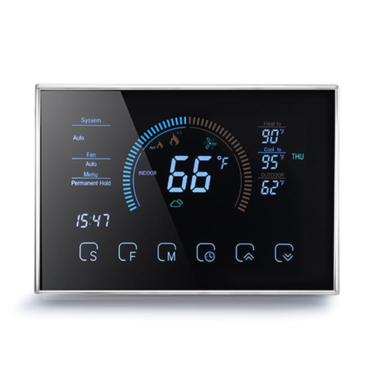 BHP-8000-B 3H2C Smart Home Heat Pump Round Room Mirror Housing Thermostat with Adapter Plate & no WiFi, AC 24V(Black) - Thermostat & Thermometer by PMC Jewellery | Online Shopping South Africa | PMC Jewellery | Buy Now Pay Later Mobicred