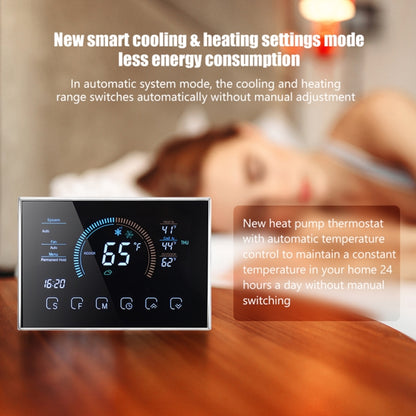 BHP-8000-B 3H2C Smart Home Heat Pump Round Room Mirror Housing Thermostat with Adapter Plate & no WiFi, AC 24V(Black) - Thermostat & Thermometer by PMC Jewellery | Online Shopping South Africa | PMC Jewellery | Buy Now Pay Later Mobicred