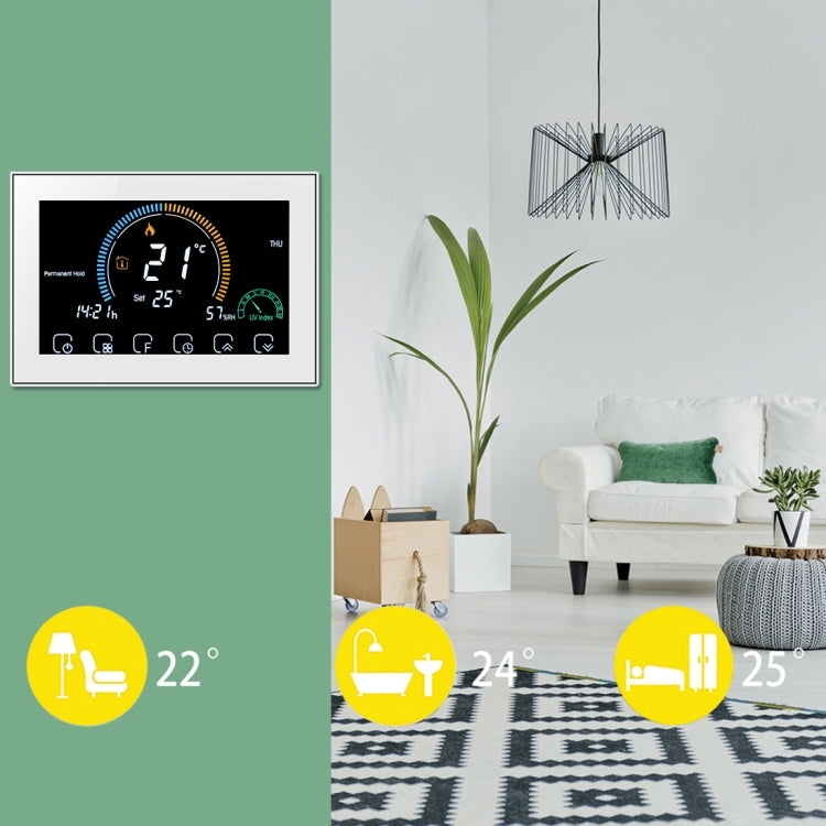 BHT-8000-GC Controlling Water/Gas Boiler Heating Energy-saving and Environmentally-friendly Smart Home Negative Display LCD Screen Round Room Thermostat without WiFi(White) - Thermostat & Thermometer by PMC Jewellery | Online Shopping South Africa | PMC Jewellery | Buy Now Pay Later Mobicred