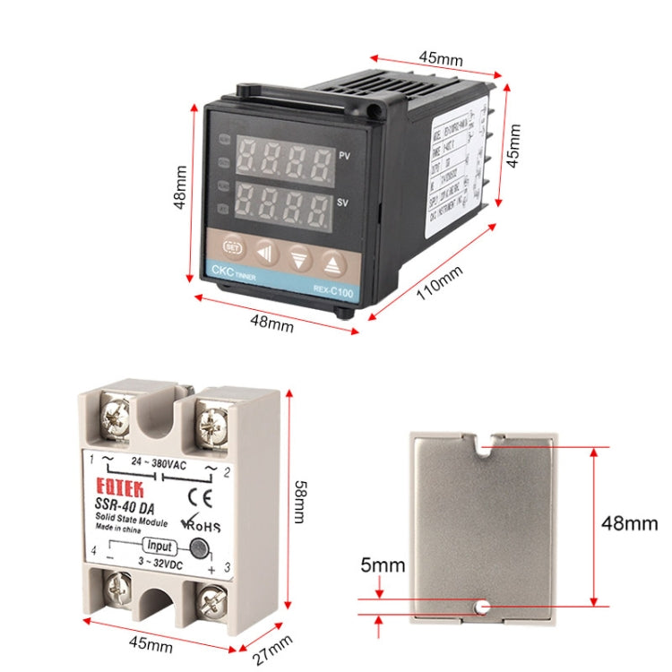 REX-C100 Thermostat + Thermocouple + SSR-40 DA Solid State Module Intelligent Temperature Control Kit - Components Kits by PMC Jewellery | Online Shopping South Africa | PMC Jewellery