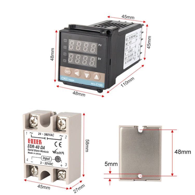 4400W REX-C100 Thermostat + Heat Sink + Thermocouple + SSR-40 DA Solid State Module Intelligent Temperature Control Kit - Components Kits by PMC Jewellery | Online Shopping South Africa | PMC Jewellery | Buy Now Pay Later Mobicred