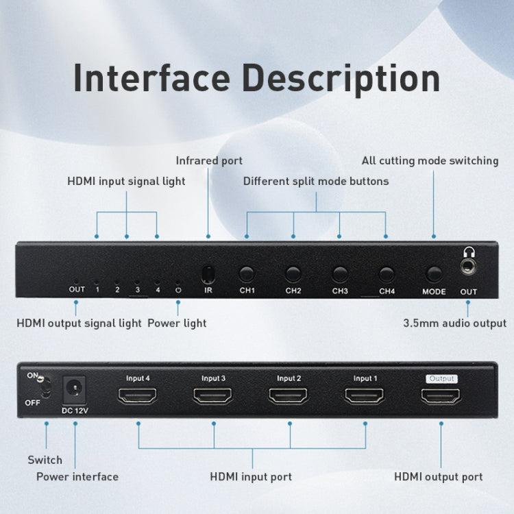 Measy MV4341 4K 30Hz 4 In 1 Out HDMI Quad Screen Splitter, Plug Type: EU Plug (Black) - Splitter by Measy | Online Shopping South Africa | PMC Jewellery | Buy Now Pay Later Mobicred