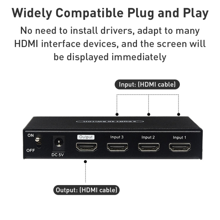 Measy SWH4631 4K 60Hz 3 In 1 Out HDMI Converter Switcher, Plug Type: US Plug (Black) - Switch by Measy | Online Shopping South Africa | PMC Jewellery | Buy Now Pay Later Mobicred