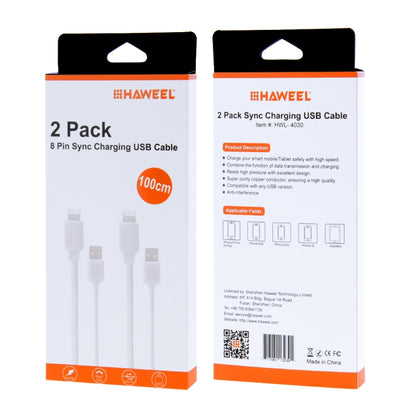 2 PCS HAWEEL 1m High Speed 8 pin to USB Sync and Charging Cable Kit for iPhone, iPad(White) - Normal Style Cable by PMC Jewellery | Online Shopping South Africa | PMC Jewellery | Buy Now Pay Later Mobicred