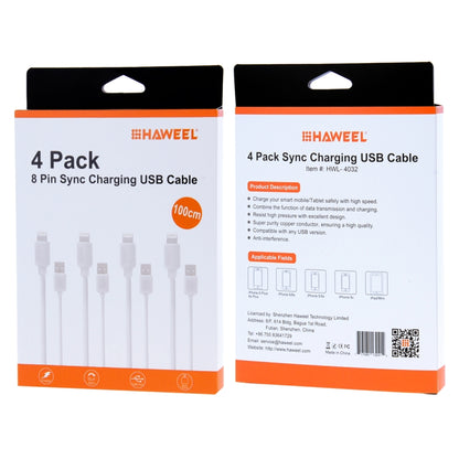 4 PCS HAWEEL 1m High Speed 8 pin to USB Sync and Charging Cable Kit for iPhone, iPad(White) - Normal Style Cable by PMC Jewellery | Online Shopping South Africa | PMC Jewellery | Buy Now Pay Later Mobicred