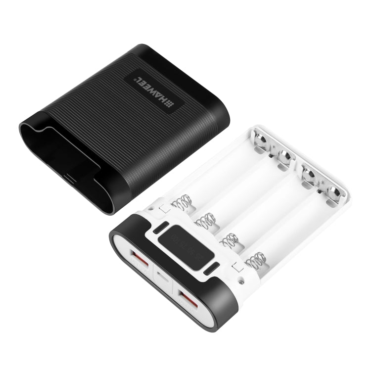 HAWEEL DIY 4x 18650 Battery (Not Included) 10000mAh Dual-way QC Charger Power Bank Shell Box with 2x USB Output & Display, Support PD / QC / SCP / FCP / AFC / PPS / PE (Black) - Power Bank Box by HAWEEL | Online Shopping South Africa | PMC Jewellery | Buy Now Pay Later Mobicred