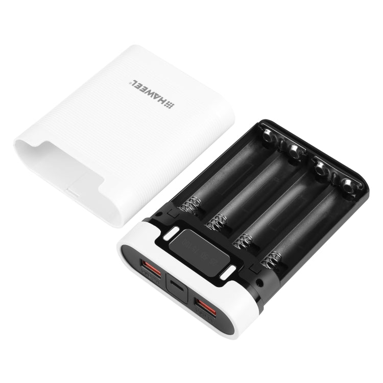 HAWEEL DIY 4x 18650 Battery (Not Included) 10000mAh Dual-way QC Charger Power Bank Shell Box with 2x USB Output & Display, Support PD / QC / SCP / FCP / AFC / PPS / PE (White) - Power Bank Box by HAWEEL | Online Shopping South Africa | PMC Jewellery | Buy Now Pay Later Mobicred