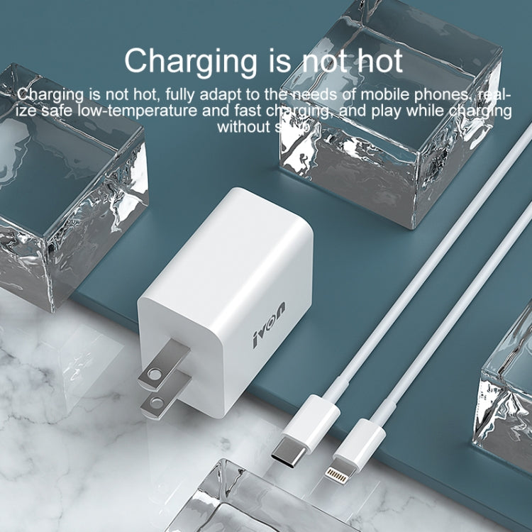 IVON AD48 18W PD Fast Charger + USB-C / Type-C to 8 Pin Data Cable Set, US Plug - USB Charger by IVON | Online Shopping South Africa | PMC Jewellery | Buy Now Pay Later Mobicred