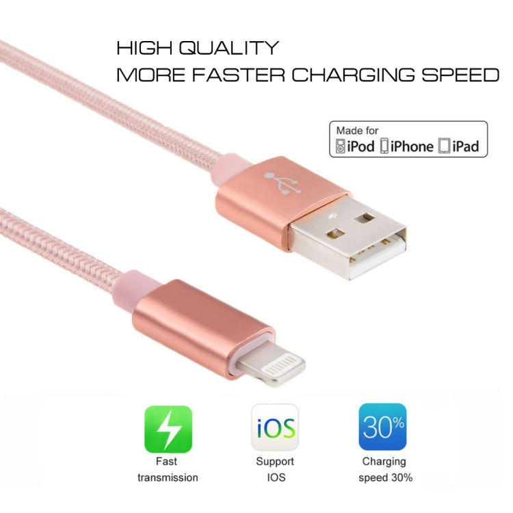 3A Woven Style Metal Head 8 Pin to USB Charge Data Cable, Cable Length: 2m(Rose Gold) - Normal Style Cable by PMC Jewellery | Online Shopping South Africa | PMC Jewellery | Buy Now Pay Later Mobicred