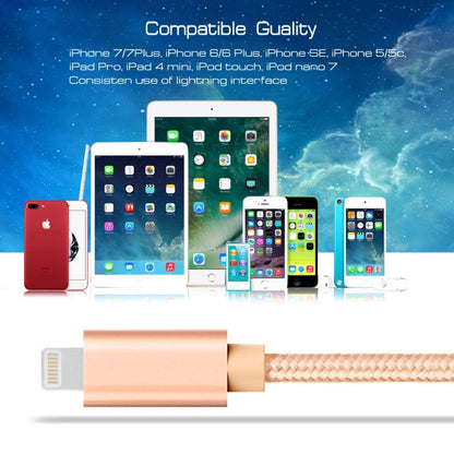 3m 3A Woven Style Metal Head 8 Pin to USB Data / Charger Cable(Gold) - Normal Style Cable by PMC Jewellery | Online Shopping South Africa | PMC Jewellery | Buy Now Pay Later Mobicred