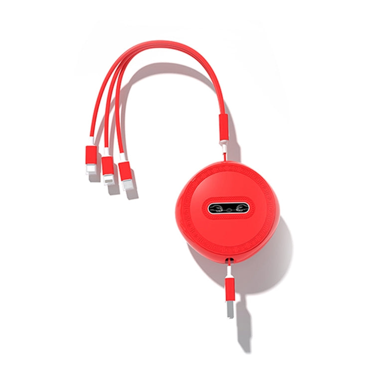 Micro + 8 Pin + Type-C / USB-C 3 In 1 Telescopic Charging Cable (Red) - Multifunction Cable by PMC Jewellery | Online Shopping South Africa | PMC Jewellery | Buy Now Pay Later Mobicred