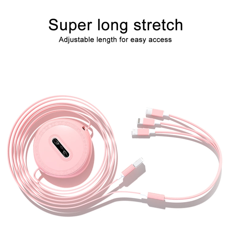 Micro + 8 Pin + Type-C / USB-C 3 In 1 Telescopic Charging Cable (Pink) - Multifunction Cable by PMC Jewellery | Online Shopping South Africa | PMC Jewellery | Buy Now Pay Later Mobicred