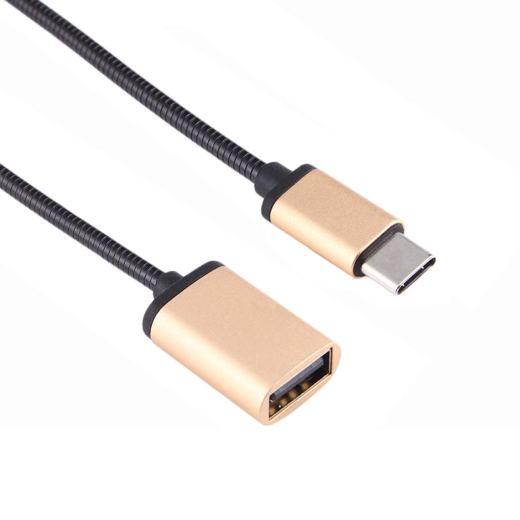 8.3cm USB Female to Type-C Male Metal Wire OTG Cable Charging Data Cable(Gold) - OTG Adapter by PMC Jewellery | Online Shopping South Africa | PMC Jewellery | Buy Now Pay Later Mobicred