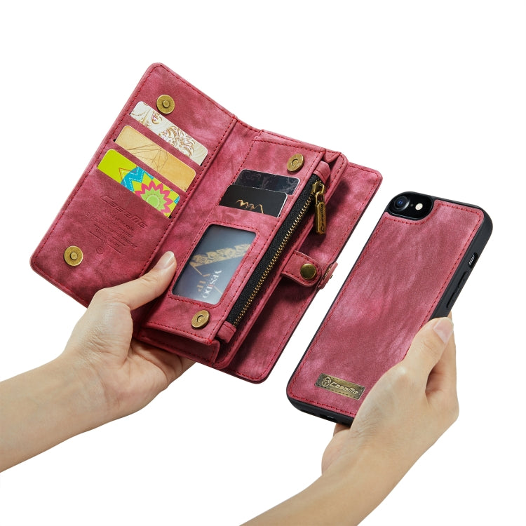 CaseMe for  iPhone 8 & 7  Multifunctional Leather Billfold with Detachable Magnetic PC Back Protective Case & Holder & 10 Card Slots & 3 Cash Slots & 1 Zipper Wallet & 2 Photo Frames & 3 Magnetic Clasps(Red) - More iPhone Cases by CaseMe | Online Shopping South Africa | PMC Jewellery | Buy Now Pay Later Mobicred