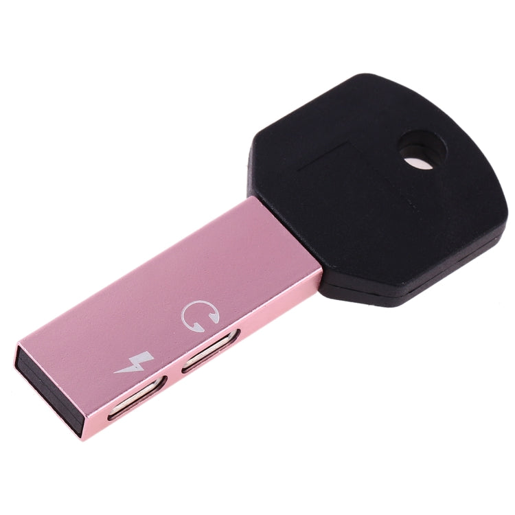 RC16 Dual 8 Pin Female to 8 Pin Male Key Shape Mini Portable Audio & Charge Adapter(Pink) - Converter & Adapter by PMC Jewellery | Online Shopping South Africa | PMC Jewellery | Buy Now Pay Later Mobicred