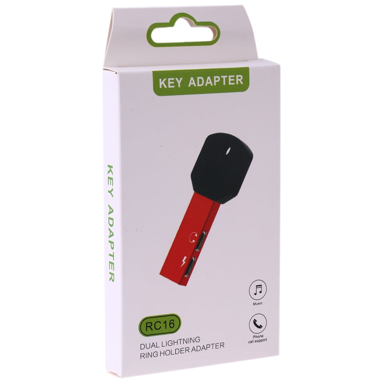 RC16 Dual 8 Pin Female to 8 Pin Male Key Shape Mini Portable Audio & Charge Adapter(Red) - Converter & Adapter by PMC Jewellery | Online Shopping South Africa | PMC Jewellery | Buy Now Pay Later Mobicred