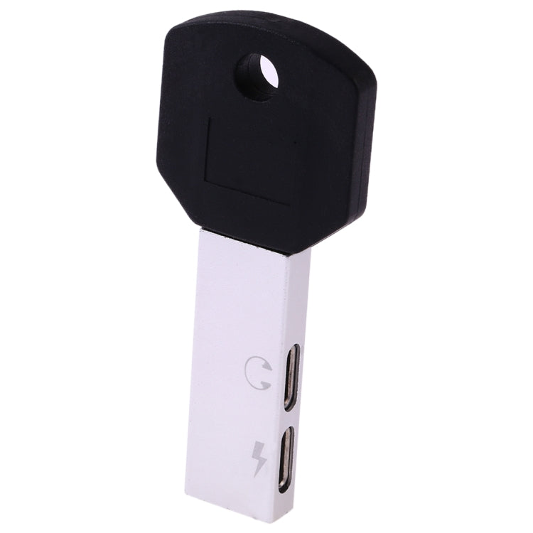 RC16 Dual 8 Pin Female to 8 Pin Male Key Shape Mini Portable Audio & Charge Adapter(White) - Converter & Adapter by PMC Jewellery | Online Shopping South Africa | PMC Jewellery | Buy Now Pay Later Mobicred