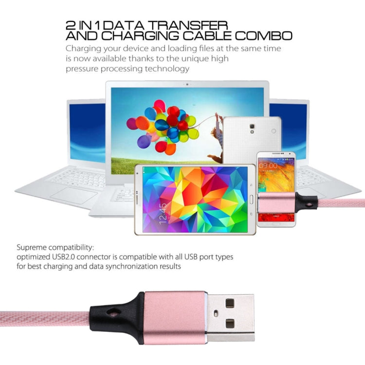 1m 2A USB to 8 Pin Nylon Weave Style Data Sync Charging Cable(Pink) - Normal Style Cable by PMC Jewellery | Online Shopping South Africa | PMC Jewellery | Buy Now Pay Later Mobicred