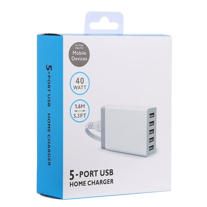 XBX09 40W 5V 8A 5 USB Ports Quick Charger Travel Charger, UK Plug(White) - Multifunction Charger by PMC Jewellery | Online Shopping South Africa | PMC Jewellery | Buy Now Pay Later Mobicred