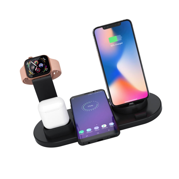 HQ-UD15 5 in 1 8 Pin + Micro USB + USB-C / Type-C Interfaces + 8 Pin Earphone Charging Interface + Wireless Charging Charger Base with Watch Stand (Black) - Multifunction Charger by PMC Jewellery | Online Shopping South Africa | PMC Jewellery | Buy Now Pay Later Mobicred