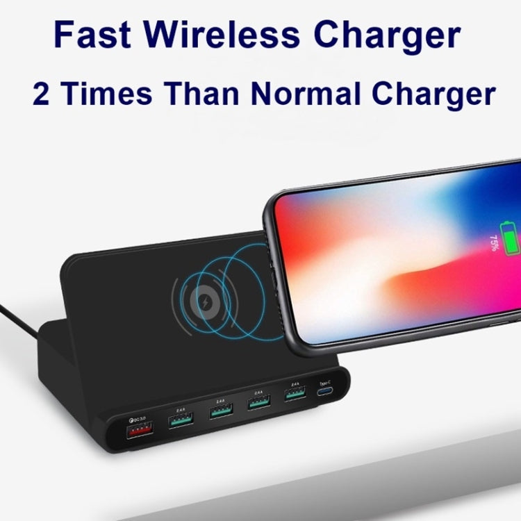 828W 7 in 1 60W QC 3.0 USB Interface + 4 USB Ports + USB-C / Type-C Interface + Wireless Charging Multi-function Charger with Mobile Phone Holder Function, AU Plug(White) - Multifunction Charger by PMC Jewellery | Online Shopping South Africa | PMC Jewellery | Buy Now Pay Later Mobicred