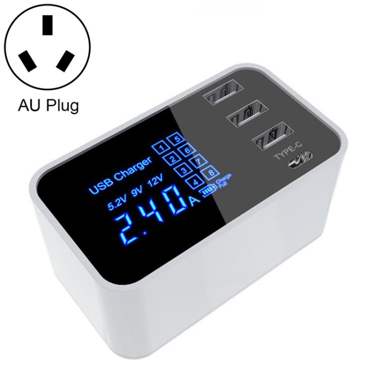 CDA30 20W 3 USB Ports + USB-C / Type-C Ports Multi-function Charger with LED Display, AU Plug - Multifunction Charger by PMC Jewellery | Online Shopping South Africa | PMC Jewellery | Buy Now Pay Later Mobicred