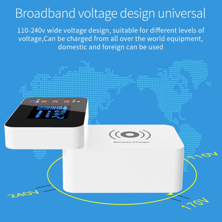 CDA33QW 40W QC 3.0 USB Ports + 3 USB Ports + USB-C / Type-C Ports + Wireless Charging Multi-function Foldable Charger with LED Display, AU Plug - Multifunction Charger by PMC Jewellery | Online Shopping South Africa | PMC Jewellery | Buy Now Pay Later Mobicred