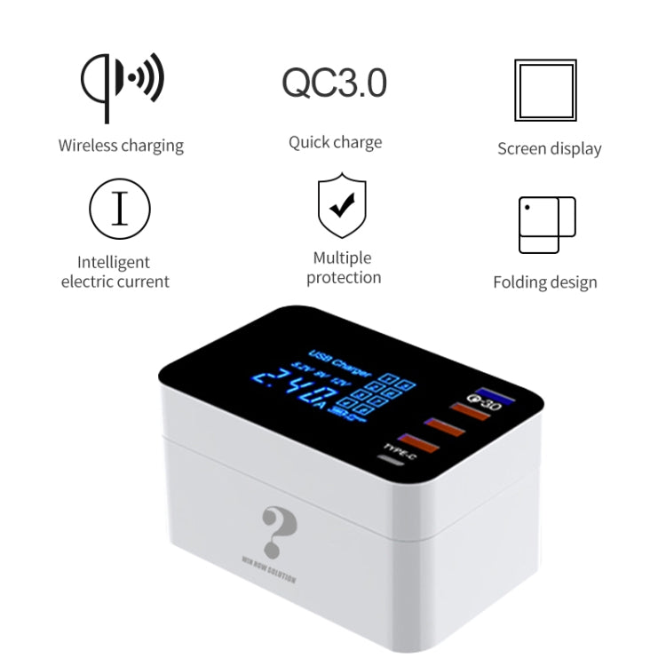 CDA33QW 40W QC 3.0 USB Ports + 3 USB Ports + USB-C / Type-C Ports + Wireless Charging Multi-function Foldable Charger with LED Display, AU Plug - Multifunction Charger by PMC Jewellery | Online Shopping South Africa | PMC Jewellery | Buy Now Pay Later Mobicred