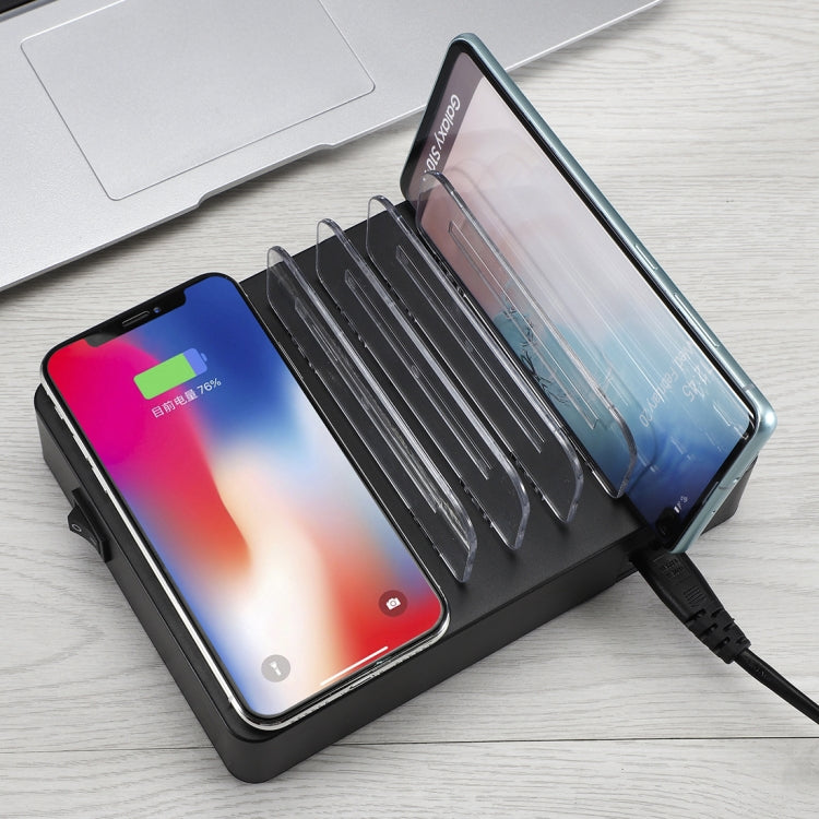 50W 6 USB Ports + 2 USB-C / Type-C Ports + Wireless Charging Multi-function Charger with LED Display & Detachable Bezel, UK Plug - Multifunction Charger by PMC Jewellery | Online Shopping South Africa | PMC Jewellery | Buy Now Pay Later Mobicred