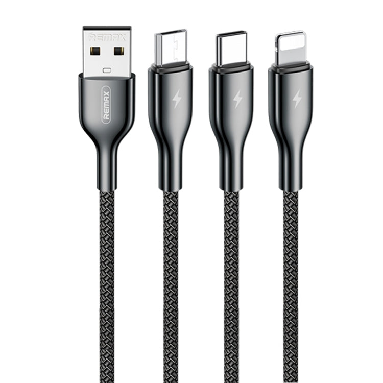 REMAX RC-092th Kingpin Series 3.1A 3 in 1 USB to Micro USB + Type-C + 8 Pin Charging Cable, Cable Length: 1.2m(Black) - Multifunction Cable by REMAX | Online Shopping South Africa | PMC Jewellery | Buy Now Pay Later Mobicred