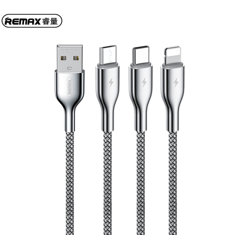 REMAX RC-092th Kingpin Series 3.1A 3 in 1 USB to Micro USB + Type-C + 8 Pin Charging Cable, Cable Length: 1.2m(Silver) - Multifunction Cable by REMAX | Online Shopping South Africa | PMC Jewellery | Buy Now Pay Later Mobicred