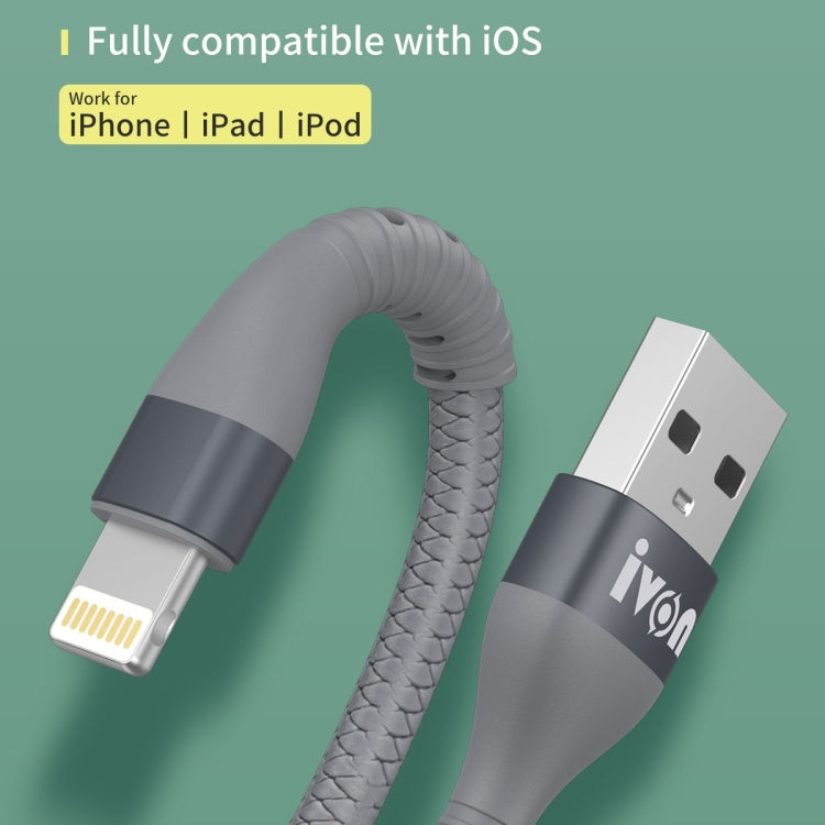 IVON CA92 2.4A Max USB to 8 Pin Rubber Fast Charging Data Cable, Length: 1.5m (Grey) - Normal Style Cable by IVON | Online Shopping South Africa | PMC Jewellery | Buy Now Pay Later Mobicred