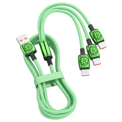 YT23085 Carved 3.5A 3 in 1 USB to Type-C / 8 Pin / Micro USB Fast Charging Cable, Cable Length: 1.2m(Green) - Multifunction Cable by PMC Jewellery | Online Shopping South Africa | PMC Jewellery | Buy Now Pay Later Mobicred