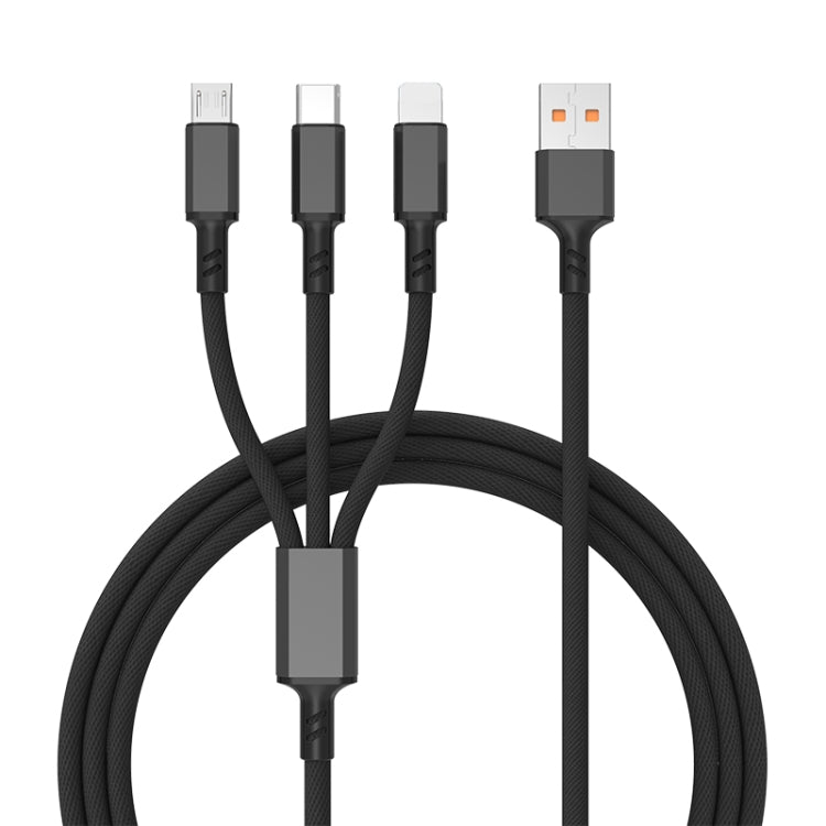 Braided 3A 3 in 1 USB to Type-C / 8 Pin / Micro USB Fast Charging Cable, Cable Length: 1.2m(Black) - Multifunction Cable by PMC Jewellery | Online Shopping South Africa | PMC Jewellery | Buy Now Pay Later Mobicred