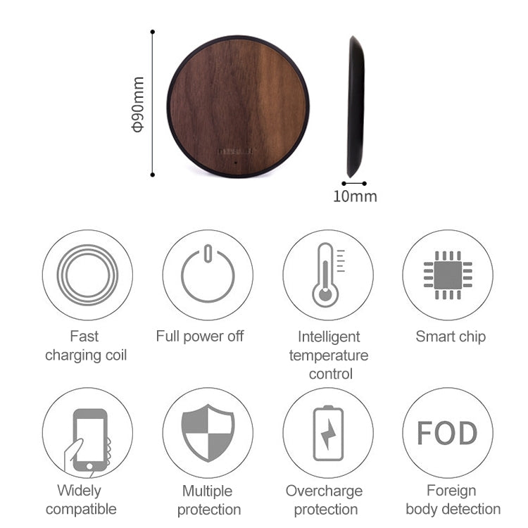 Musor 2 PCS 10W Phone Fast Charging Walnut Wireless Charger - Wireless Charger by PMC Jewellery | Online Shopping South Africa | PMC Jewellery | Buy Now Pay Later Mobicred