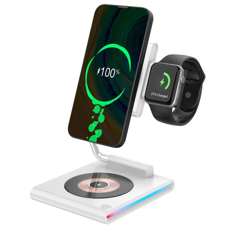 KTM8 15W 3 in 1 Portable Folding Magnetic Wireless Charger (White) - Wireless Charger by PMC Jewellery | Online Shopping South Africa | PMC Jewellery | Buy Now Pay Later Mobicred