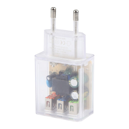 64-222 2A Three USB Transparent Charger, specification: EU Plug - USB Charger by PMC Jewellery | Online Shopping South Africa | PMC Jewellery | Buy Now Pay Later Mobicred