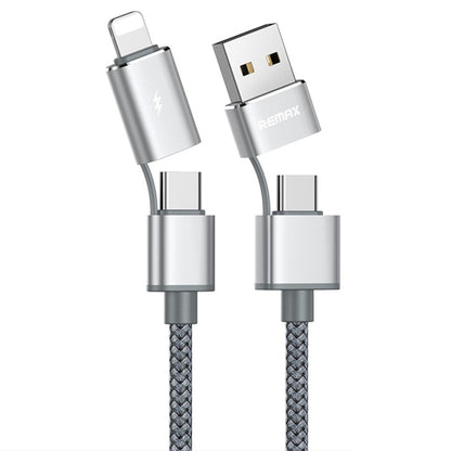 REMAX RC-020t 2.4A Aurora Series 4 in 1 8 Pin + USB +2 x Type-C Data Snyc Charging Cable, Cable Length: 1m(Silver) - Multifunction Cable by REMAX | Online Shopping South Africa | PMC Jewellery | Buy Now Pay Later Mobicred