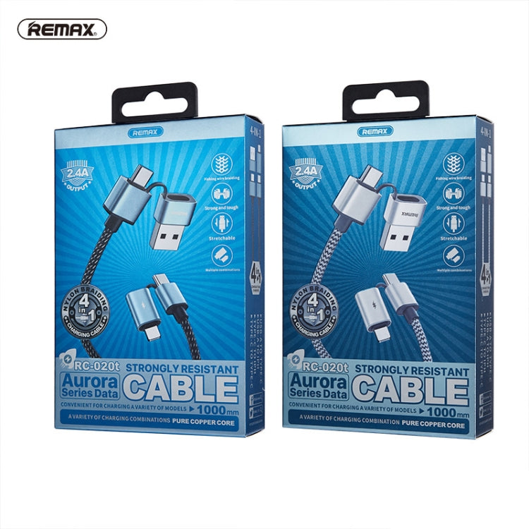 REMAX RC-020t 2.4A Aurora Series 4 in 1 8 Pin + USB +2 x Type-C Data Snyc Charging Cable, Cable Length: 1m(Silver) - Multifunction Cable by REMAX | Online Shopping South Africa | PMC Jewellery | Buy Now Pay Later Mobicred