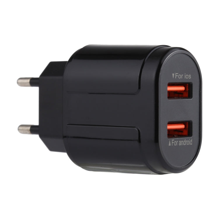 LZ-022 5V 2.4A Dual USB Ports Travel Charger, EU Plug (Black) - USB Charger by PMC Jewellery | Online Shopping South Africa | PMC Jewellery | Buy Now Pay Later Mobicred