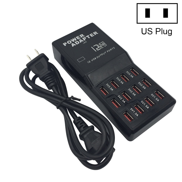 W-858 12A 12 Ports USB Fast Charging Dock Desktop Smart Charger AC100-240V, US Plug (Black) - Multifunction Charger by PMC Jewellery | Online Shopping South Africa | PMC Jewellery | Buy Now Pay Later Mobicred