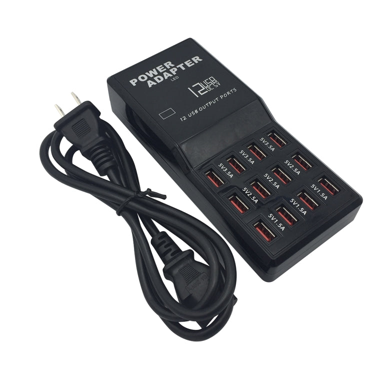 W-858 12A 12 Ports USB Fast Charging Dock Desktop Smart Charger AC100-240V, US Plug (Black) - Multifunction Charger by PMC Jewellery | Online Shopping South Africa | PMC Jewellery | Buy Now Pay Later Mobicred